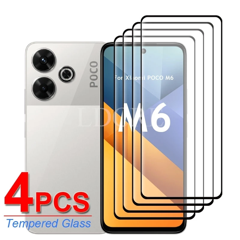 

4 Pcs For Xiaomi POCO M6 Glass POCO M6 Tempered Glass HD Flim Full Glue Phone Screen Protector Film POCO M6 Glass