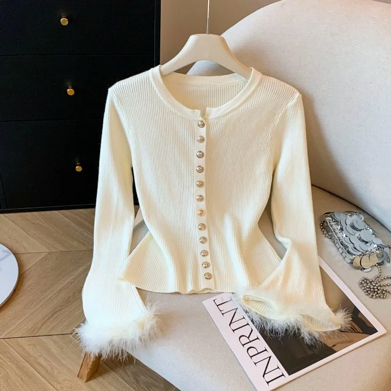 

Knitted Women's 2025 Autumn New Plush Cuffs Spliced Casual Commuting Advanced Versatile Top