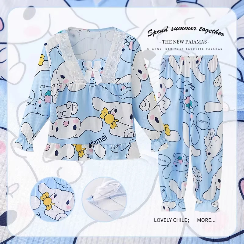 

Kawaii аниме Sanrios Melody Kuromi Cinnamoroll 2 шт. детские пижамы с длинными рукавами весна осень милая одежда для сна