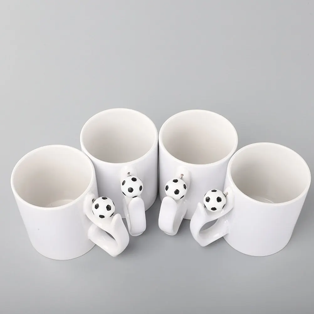 

2Pcs White Soccer Ball Pattern Ceramic Coffee Mugs Dishwasher Safe Microwave Friendly Daily Use Beverage Cups for Fans