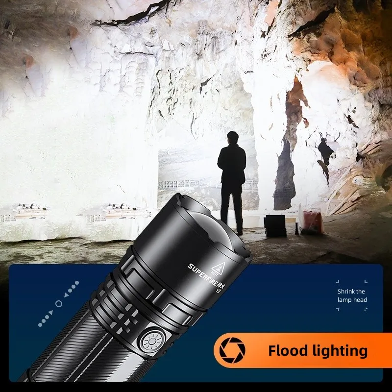 SUPERFIRE Y2 High Power Flashlight Super Bright with Tail Light 1000m Zoomable Torch USB C Rechargeable 6000mAh Battery Lantern