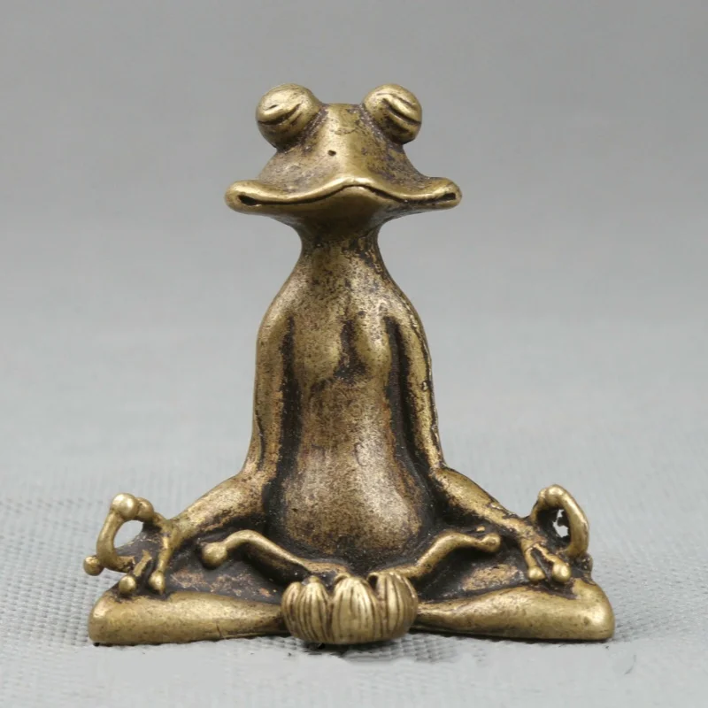 

55MM Curio Chinese Bronze Animal Sit In Meditation Frog Incense Insertion Statue