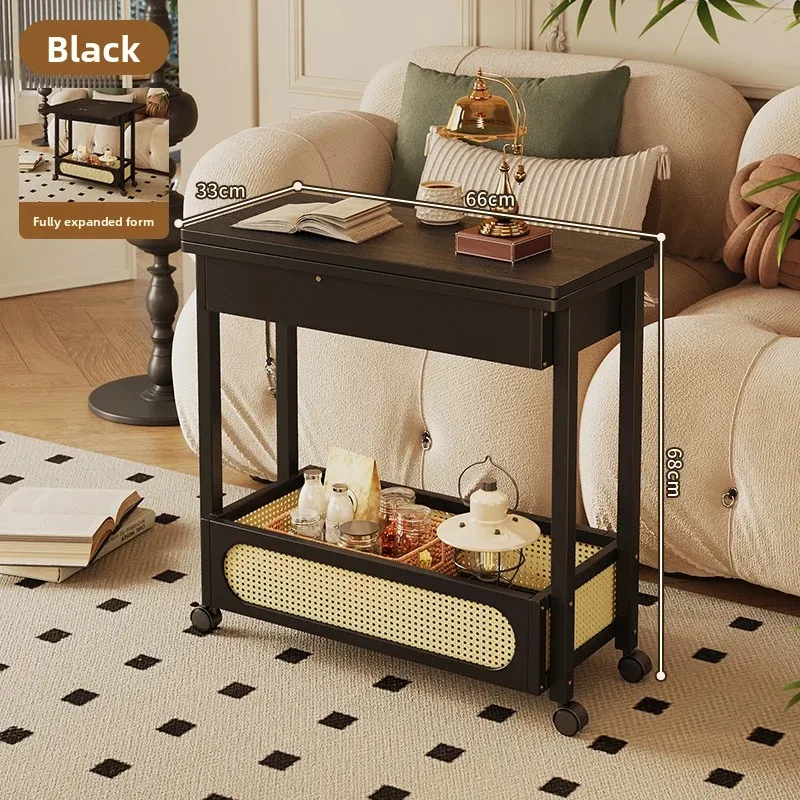 طاولة جانبية عتيقة قابلة للطي مع عجلات، طاولة قهوة متنقلة صغيرة، عربة غرفة المعيشة الرجعية، طاولة نهاية موفرة للمساحة مع مساحة تخزين