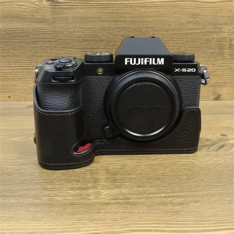 富士フイルム用本革ベースカバー,ボトムポーチスキン,ハーフケース,富士X-S20