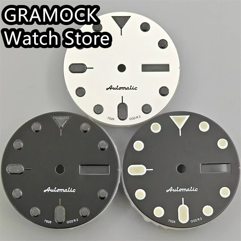 GRAMOCK 29mm Sterile Watch Dial White Black Dial Green Luminous Fit NH36 Movement Watch replacement parts