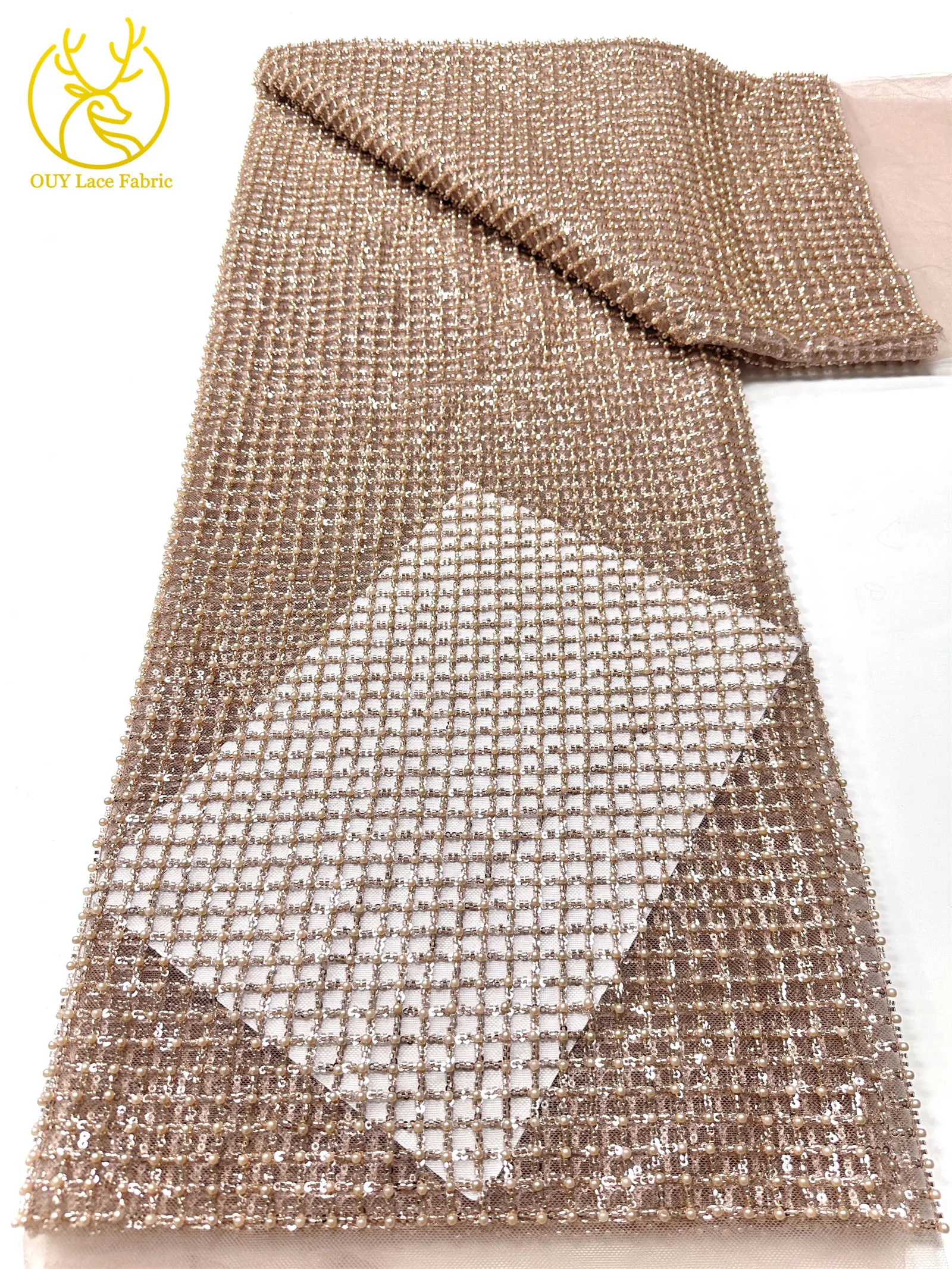 Luxuriöser Partykleid-Spitzenstoff, Tüll-Spitzenstoff mit Perlen, Hochwertiger Pailletten-Netz-Spitzenstoff für Hochzeitskleider, 5 Yards – Detail 20