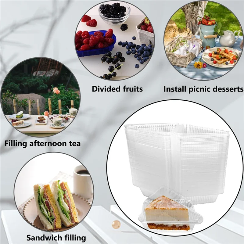 

J1UL1N 200 Pieces Cake Slice Plastic Containers, 5 Inches Hinged Lid Cheese Cake Container, For Home, Bakery And Cafe Durable
