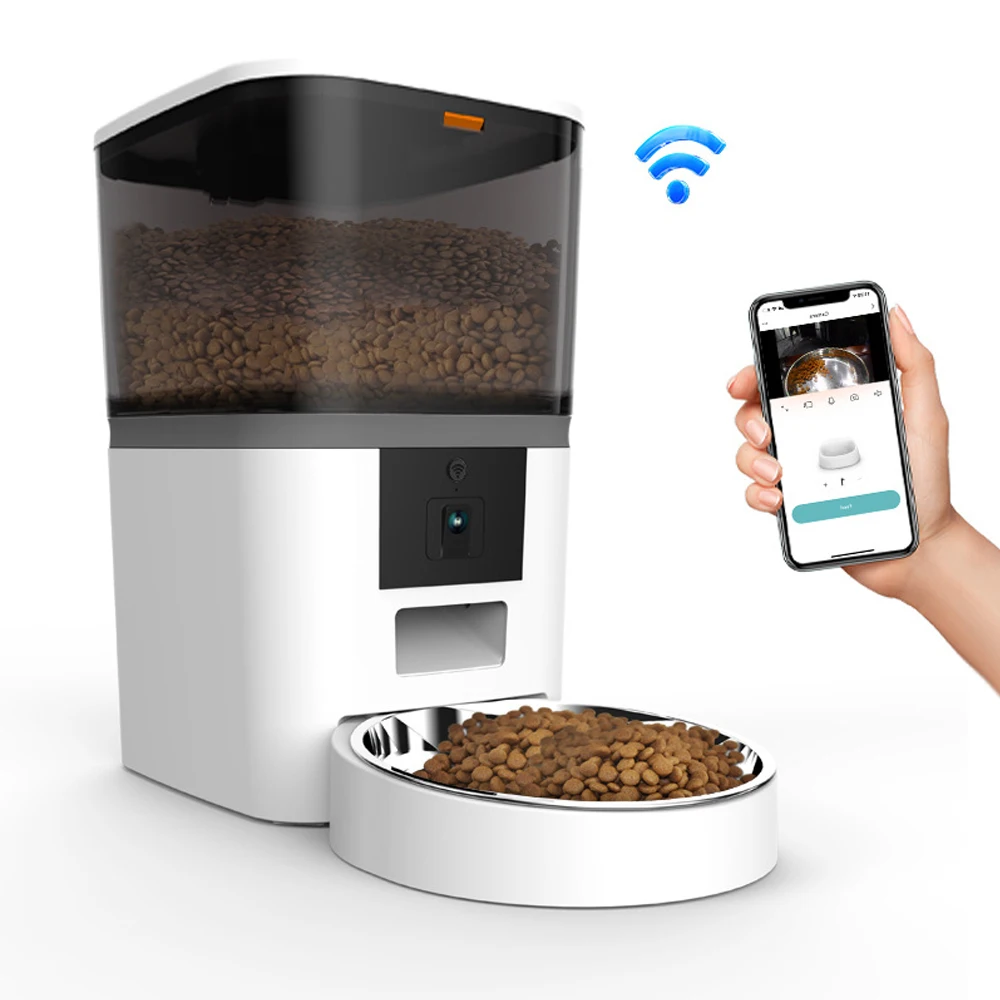 4L,Automatic Pet Feeder with Camera Video, Dog Food Dispenser, Smart Voice Recording, Auto Bowl for Cats and Dogs,