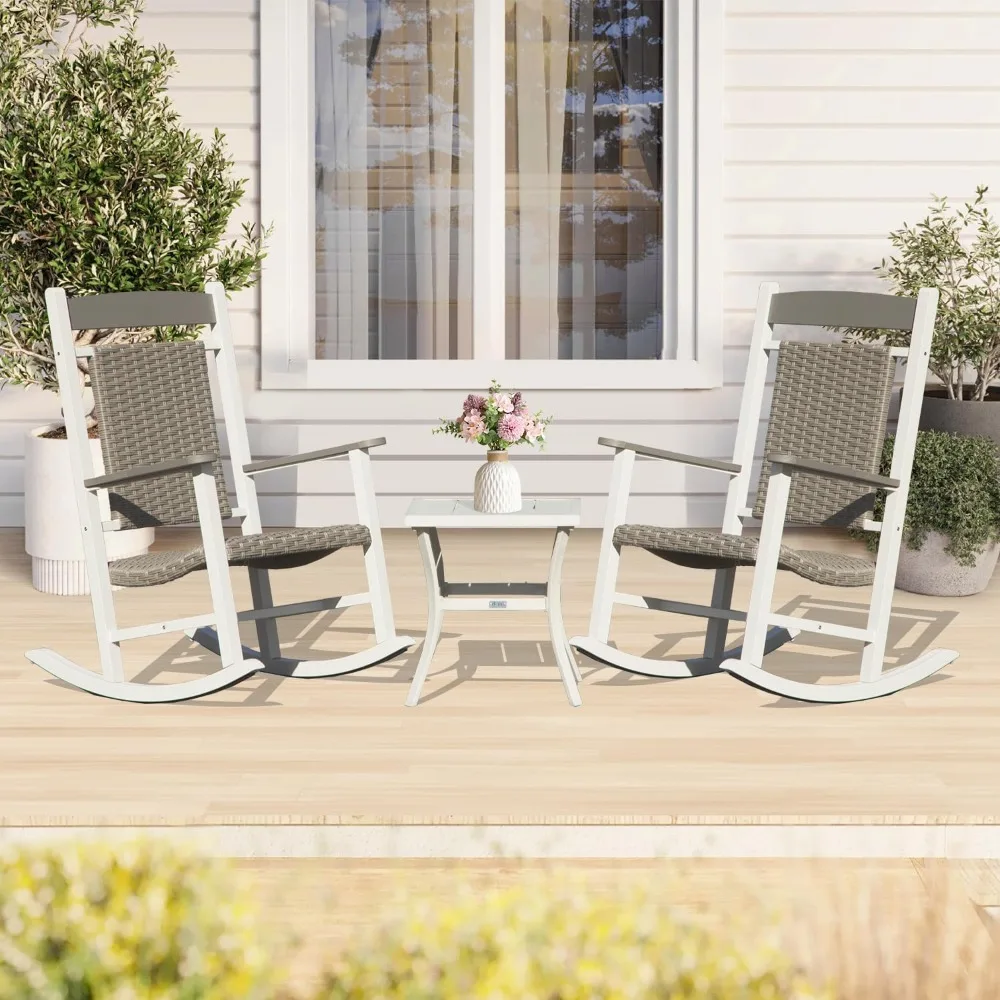 Domi Outdoor Rocking Chairs Set of 3, Durable HDPE Patio Oversized Rockers for Adults