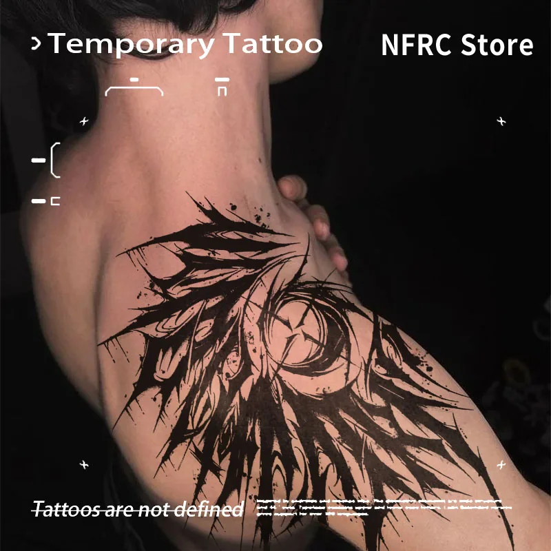 Ink Splash Spiky Demon Pattern Herbal Juice Tattoo Sticker Waterproof Fake Tattoo Unisex Shoulder Chest Dark Punk Body Art Decal