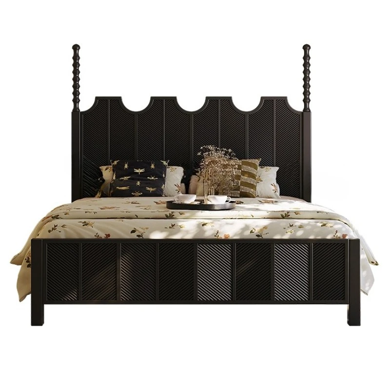 سرير أمريكي من الخشب الصلب خفيف سرير زفاف فرنسي منحوت عتيق عتيق 1.8 متر غرفة نوم رئيسية مزدوجة #1