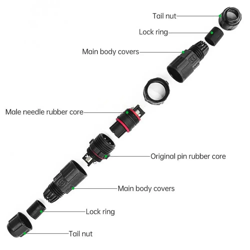M12 5 Pin Waterproof Connector Nylon PA66 Material Male Female Power Signal Transmission Outdoor IP68