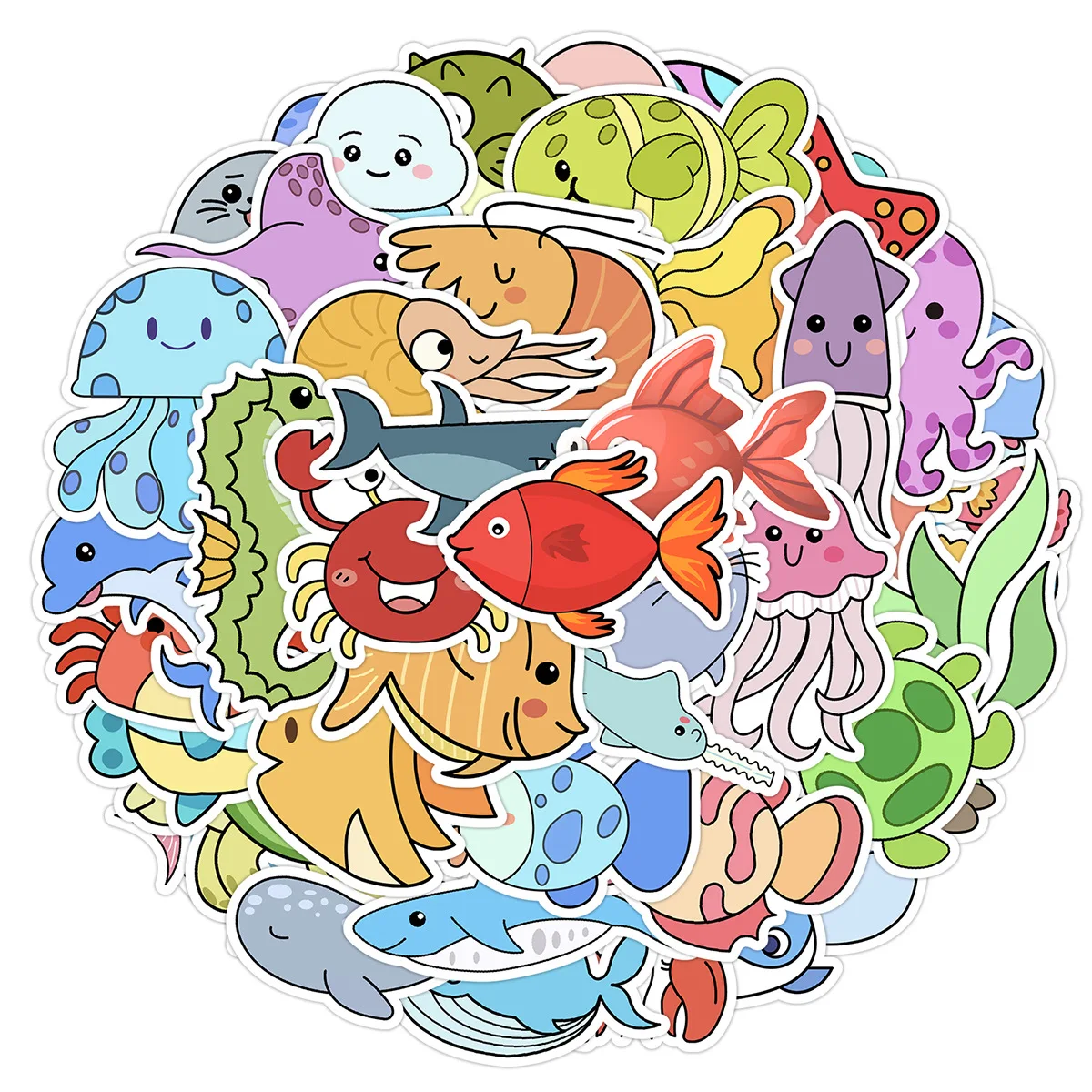 50/100PCS Cute Marine Life Graffiti Stickers Water Cup Computer Luggage Waterproof Decorative Stickers