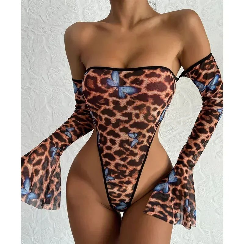 

Сексуальное женское белье, одежда, нижнее белье с леопардовым принтом, комбинезон с открытыми плечами и длинными рукавами, сексуальный костюм, женские пижамы, нижнее белье, корсет