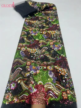 High Quality Fashion French Embroidery Full Sequin Lace Fabric African Nigerian Lace Fabric For Wedding Dress