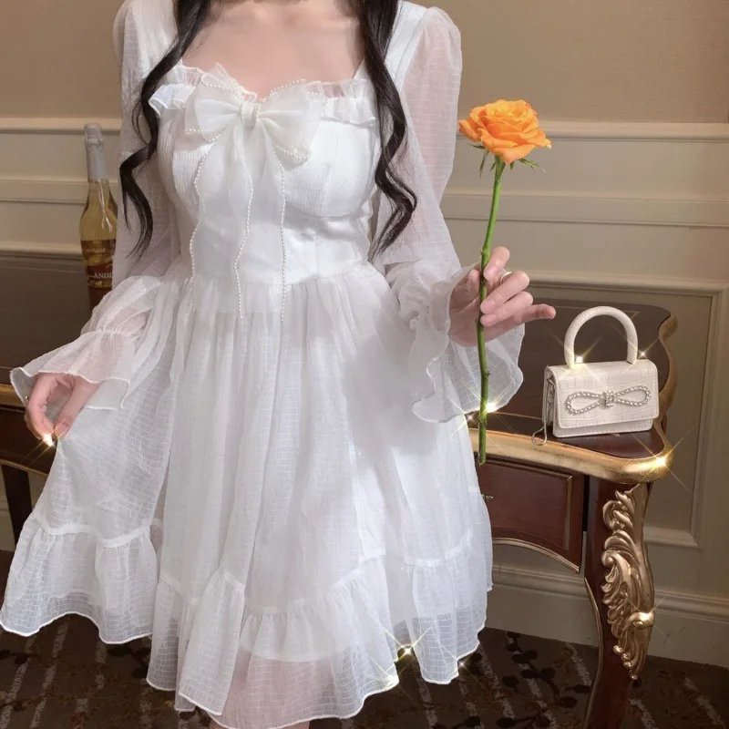 

Elegant Mesh Ruffle Tulle Party Dress Women Spring Autumn Sexy Transparent Lantern Sleeve Short Dress Runway Fairy Dress 2022