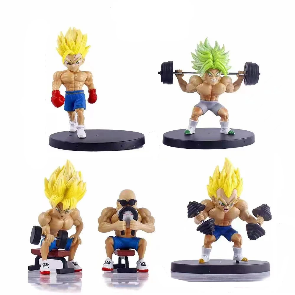 5Pcs/set Dragon Ball Super Saiyan Broly Green Hair Master Roshi Son Goku Bodybuilding muscle PVC Action Figure Model