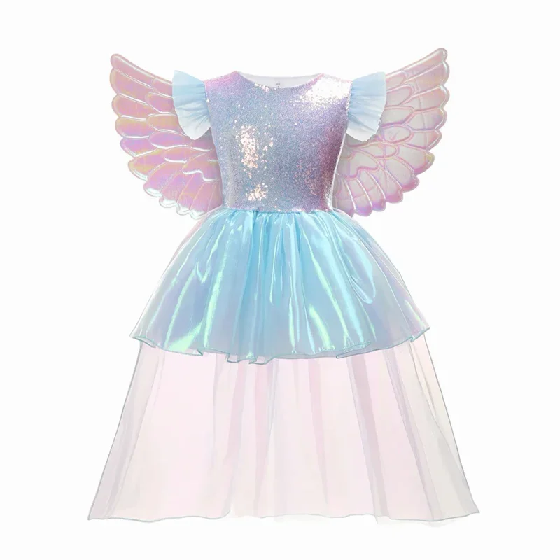 Muaby Regenboog Eenhoorn Jurk Voor Baby Meisjes Zomer Vliegende Mouwen Cosplay Kostuums Carnaval Verkleedkleding Tule