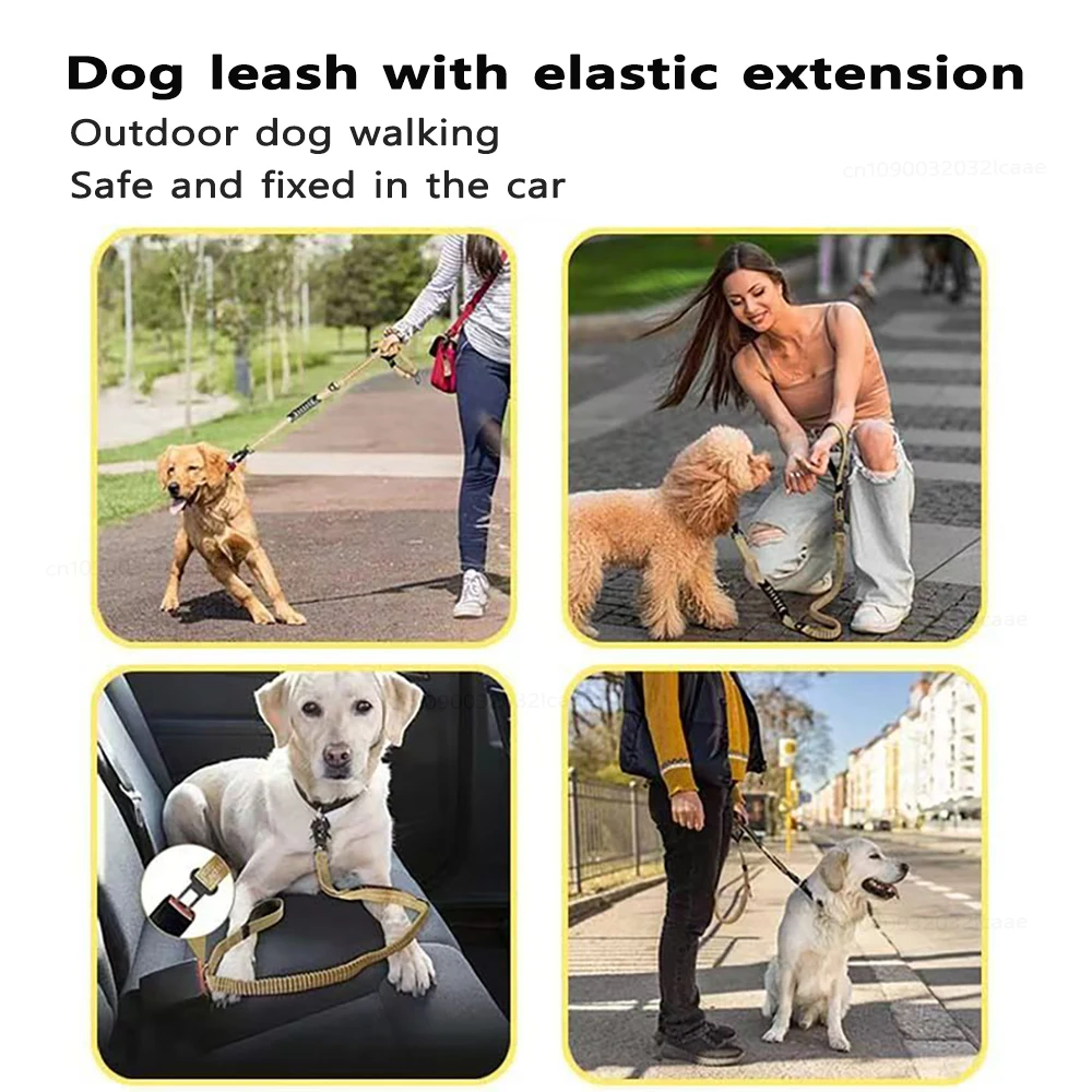 Heavy Duty Dog Leash for Large Dogs Shock Absorbing Bungee Tactical Dog Leash with 2 Padded Handle Strong No Pull Dog Leash