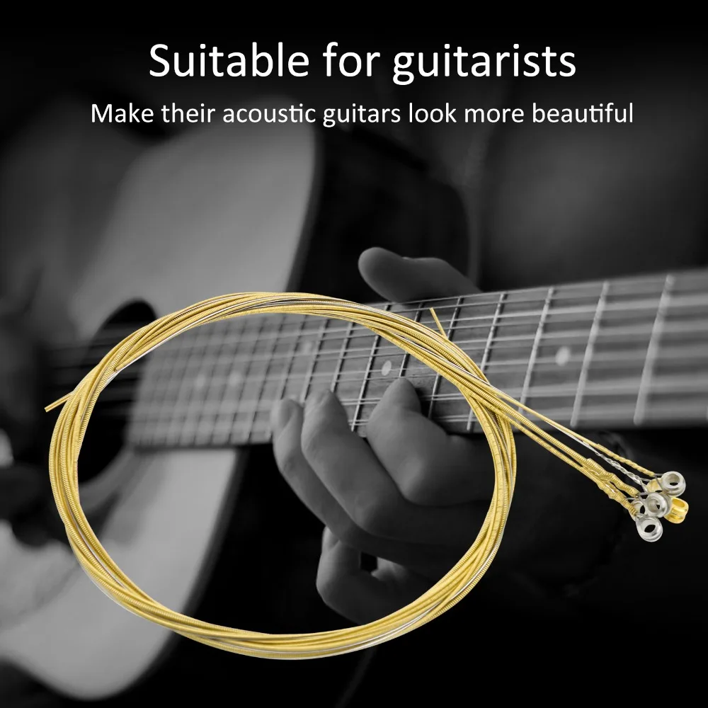 2 Sets Anti Rust Coating Acoustic Guitar Strings Golden+Silver Brass Material Guitar String Replacement Guitar Parts Accessories