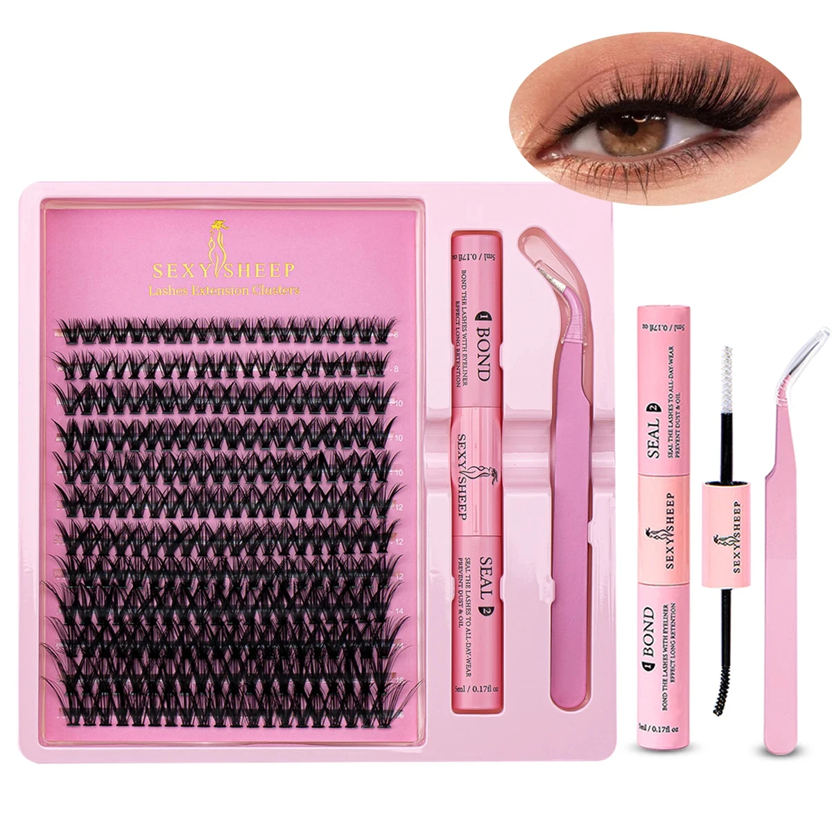 Conjunto de pincéis e esponjas de maquiagem, sopro de maquiagem rosa, faixa de cabeça, removedor de pulseira, 8-16mm, kit de extensão de cílios diy, ferramenta de maquiagem