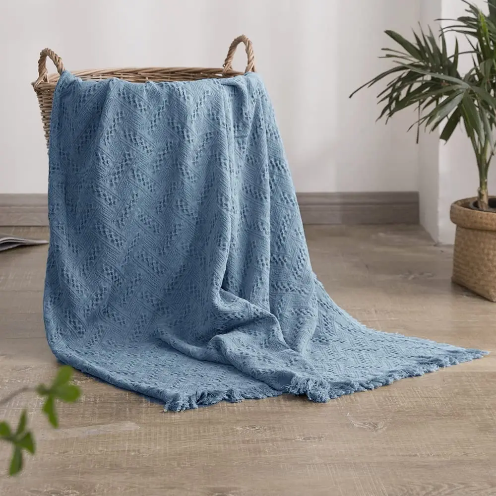 

Simple&Opulence 100% Cotton Winter Warm Blanket for Sofa Boho Geometric Throw Blanket Soft with Tassels Blankets for beds