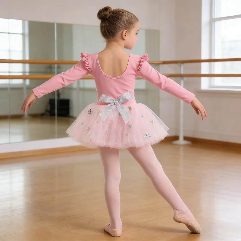 

Girls Ballet Leotard Long and Short Sleeve Tutu Dress Kids Dancewear Sparkle Star Tulle Skirt for Toddler 3-8Y Ballerina Costume