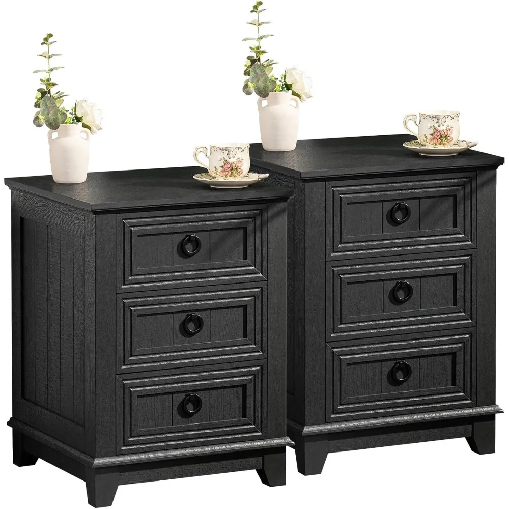 

Farmhouse Night Stand Set of 2, 18" End Table with Drawer Metal Handle, Dresser for Bedroom,Sofa Bed Side Table Chest of Drawers