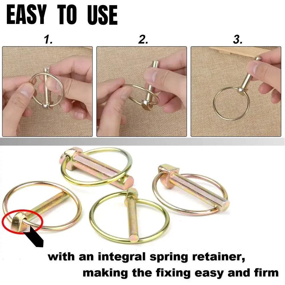 8PCS 5/16 Lynch Pin with Ring Heavy Duty Safety Fixing Locking Pins for Farm Tractors Trailers Trucks Mower Accessories