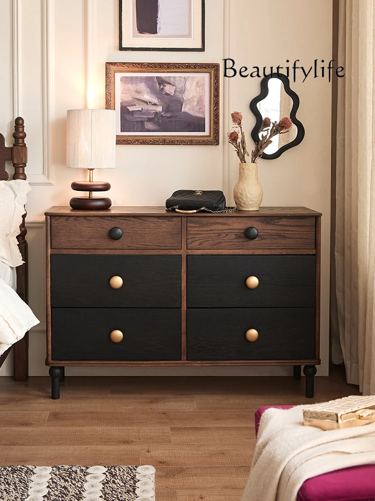 Antique Style Solid Wood Chest of Six Drawers Bedroom Living Room Retro Storage Organizer Retro Bed Front Cabinet