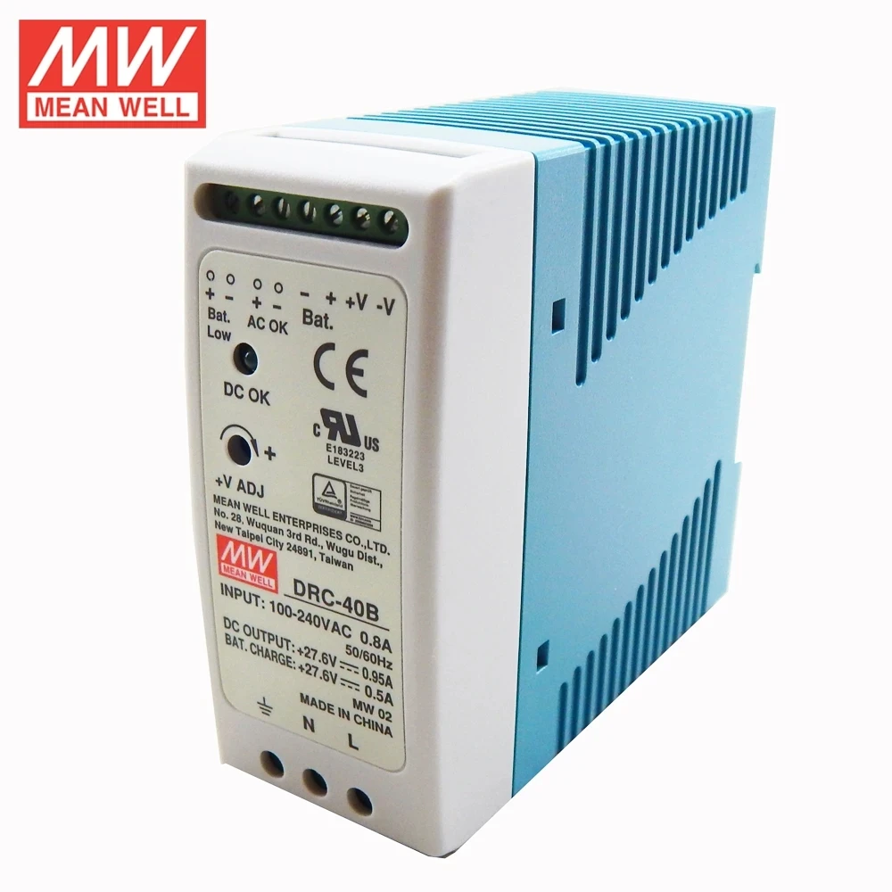 MEAN WELL DRC-40A DRC-40B 13.8V 27.6V 40W Original Up DIN Rail Industri Keamanan atau Baterai Systerms Switching power Supply MW