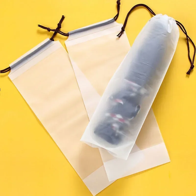 Plastic Bag Matte Translucent Umbrella Storage Bag Reusable Portable Umbrella Drawstring Storage Cover Home Storage Organizer