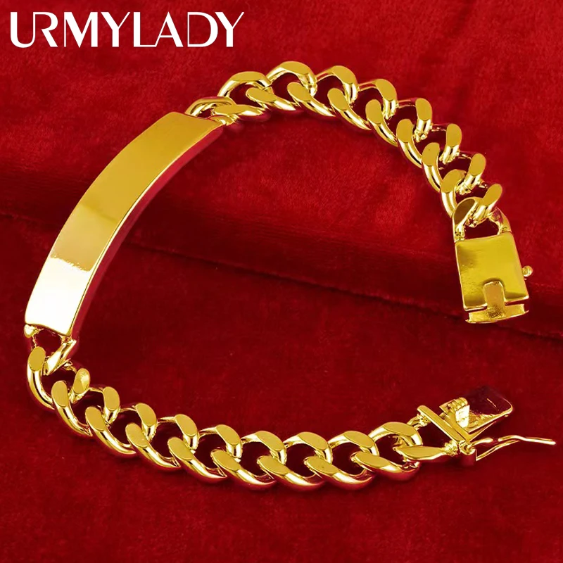 URMYLADY 18K Gold 10mm Side Chain Bracelet For Men Women Wedding Party Fashion Charm Jewelry Gifts