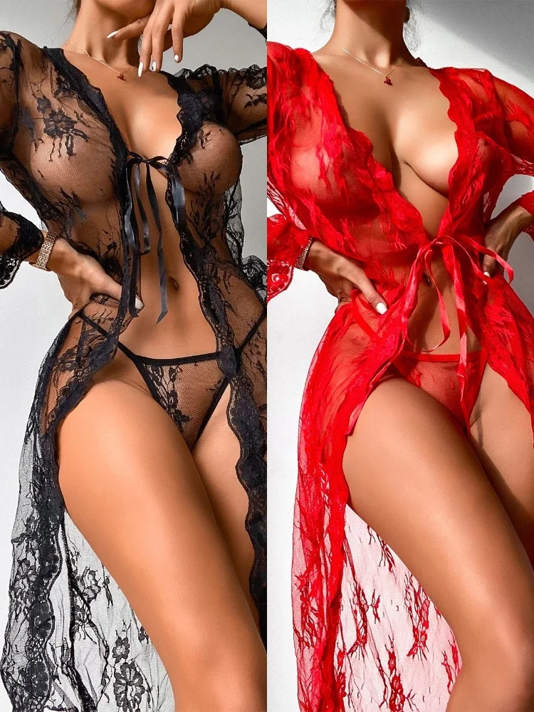 Long Nightgown Female Secret Lingerie Transparent Sexy Teddies Ball Evening Erotic Coats Temptation Long Underwear Nightdress