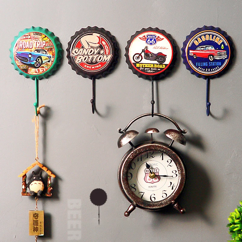 Cafe Wall Hooks Decorative Bar Decoration Hook Retro Beer Bottle Iron Hanging Coat Hanger Cute Home Decor Bar Accessories