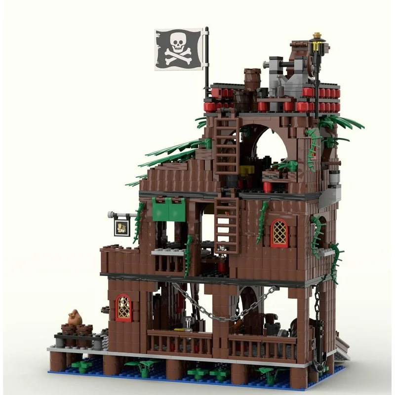 923 Uds. MOC taberna pirata construida el estilo piratas modelo de bloques de construcción juguete arquitectura DIY Idea educación regalo de Navidad niños