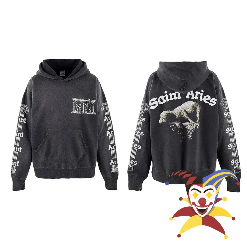 Washed Saint Aries Hoodie Men Women Vintage Pullover