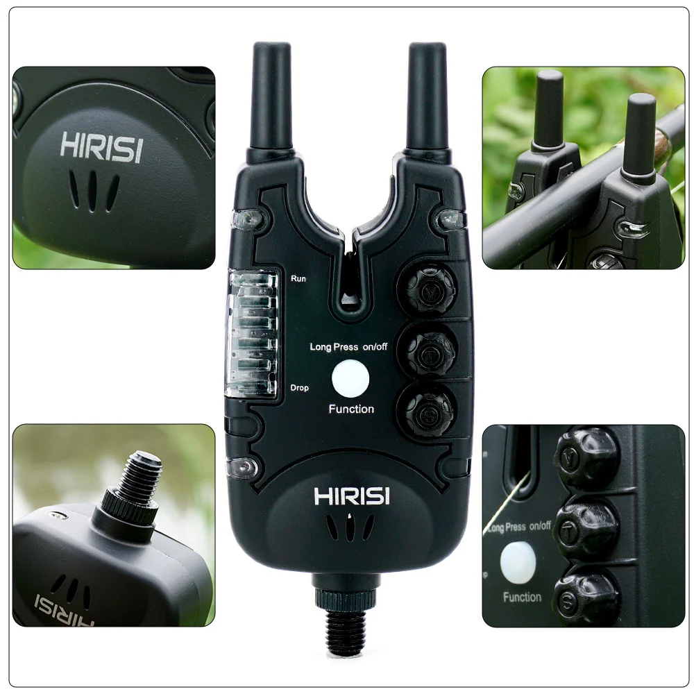 HIRISI Kabelloser Karpfenangel-Bissalarm mit 2-Wege-Fernbedienung und LED/Tonalarm für Nachtangeln S8 – Detail 3
