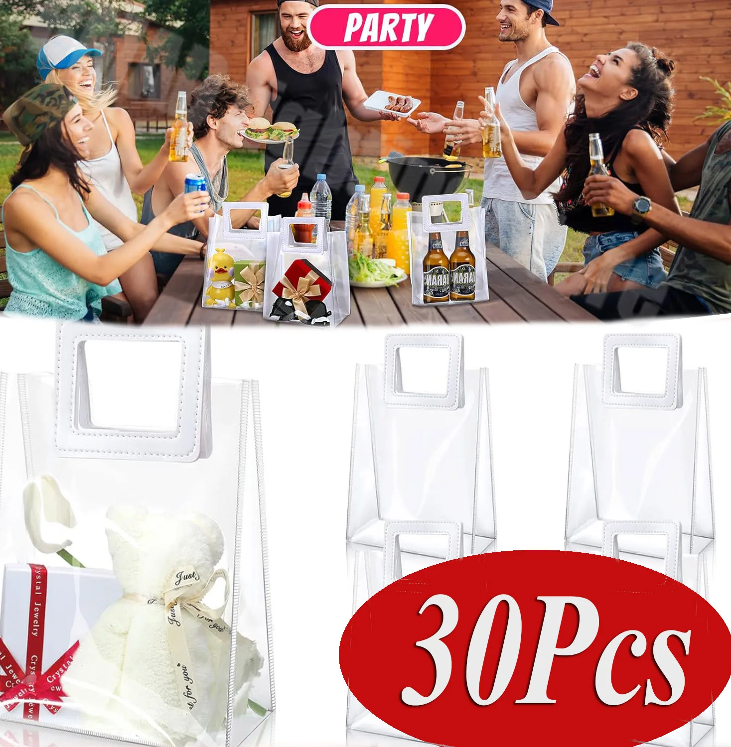 

30pcs Clear Gift Bags with Handles Transparent PVC Gift Bag Gift Bags Reusable Plastic Bags for Bridal Party Baby Shower Wedding