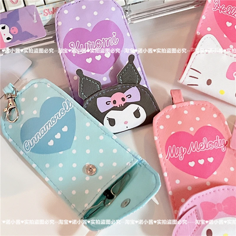 Sanrio Pu Portable Cute Key Retractable Kuromi Mymelody Cinnamoroll Cartoon Car Key Storage Bag Kawaii Anime Plush Toy Gift