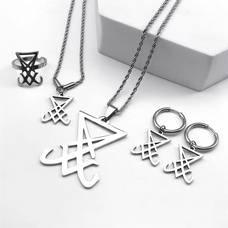 

Silver Color Sigil of Lucifer Pendant Satanic Symbol Stainless Steel Men Necklace Seal of Satan Necklace Emblem Amulet Jewelry