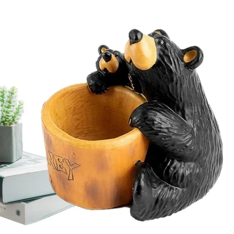 

Black Bear Honey Jar Decor Table Rustic Cabin Decor Resin Black Bear Mother Child Figurine Collection Black Bear And Cub Black