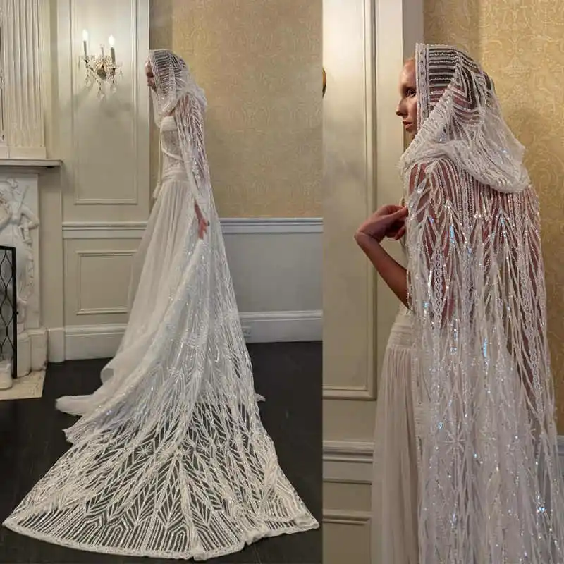 

Fashion Sequined Lace Wedding Veil 3 Meters White Ivory Bridal Veil Elegant Cape Bride Headpiece Accessories