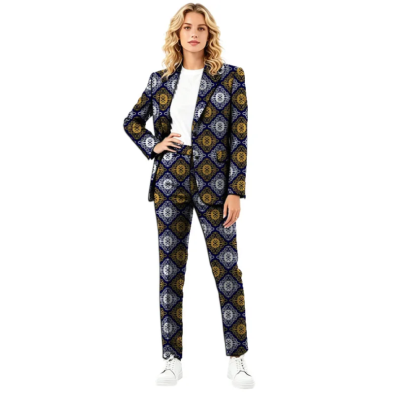 African Couture Women's Suit Set Vintage Style Print Female Blazer With Pant Female Ankara Outfits Customized