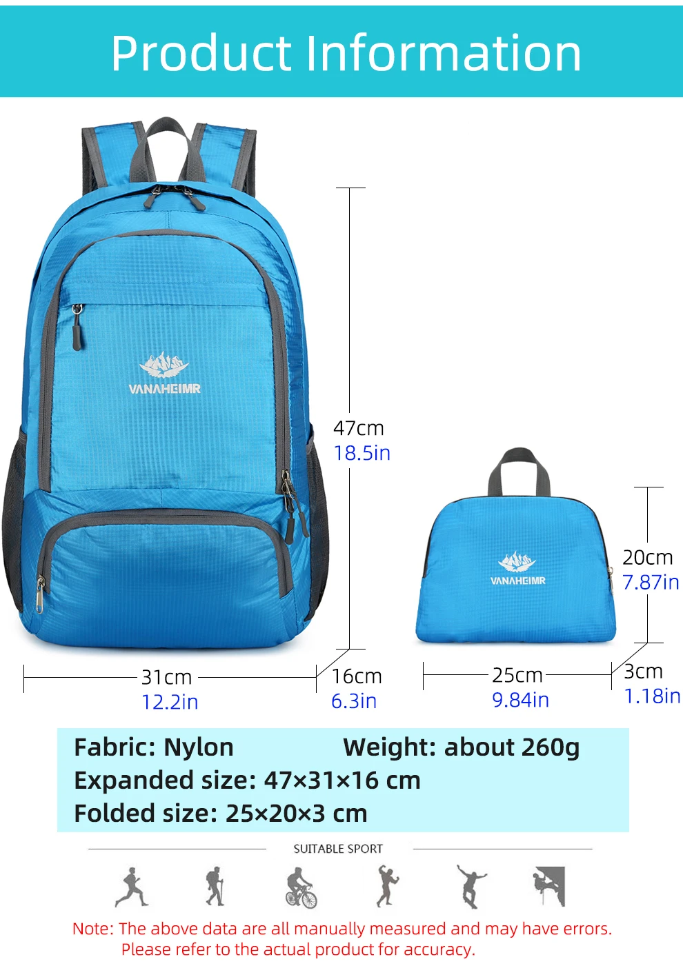 23l packbarer Rucksack faltbare ultraleichte Outdoor-Reisetasche großer zusammen klappbarer Rucksack Wander reise rucksack Bergsteiger-Tages rucksack Geringes Gewicht hohe Kapazität Wasserabweisendes Gewebe Top Punc – Detail 2