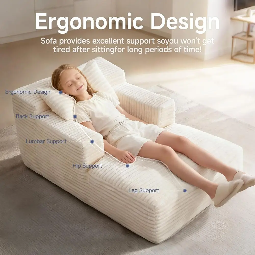 Chaise lounge para interiores de 45 pulgadas, sofá cama cubierto de pana para asientos profundos, sofá cama y lectura, ideal para sala de estar