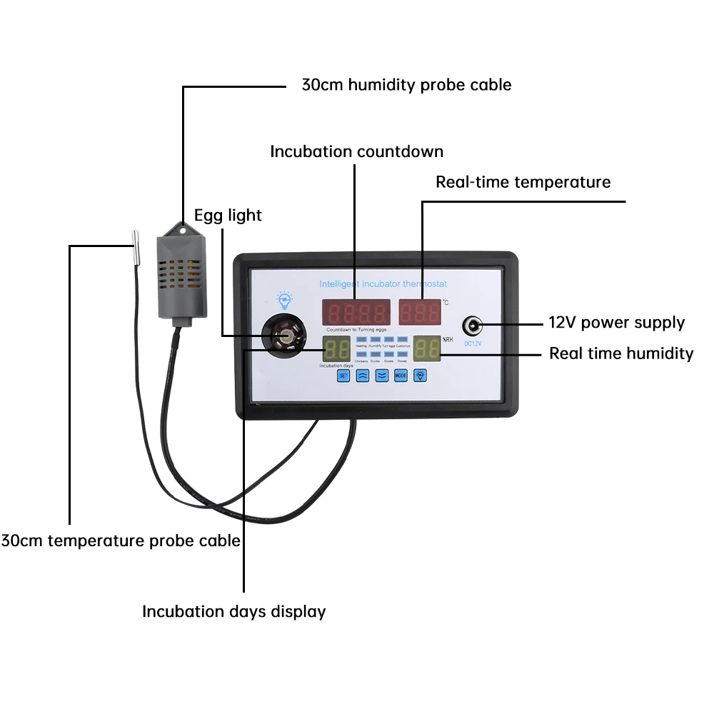 W9005 Egg Controller Incubator, Multifunction Automatic Temperature Humidity Control AC110-220V / DC 12V Thermostat Incubation