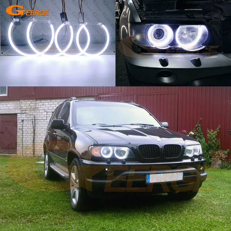 

Для BMW X5 E53 2000-2006 годов выпуска: Комплект светодиодных колец «Ангельские глазки» COB, ультраяркие, с дневными ходовыми огнями