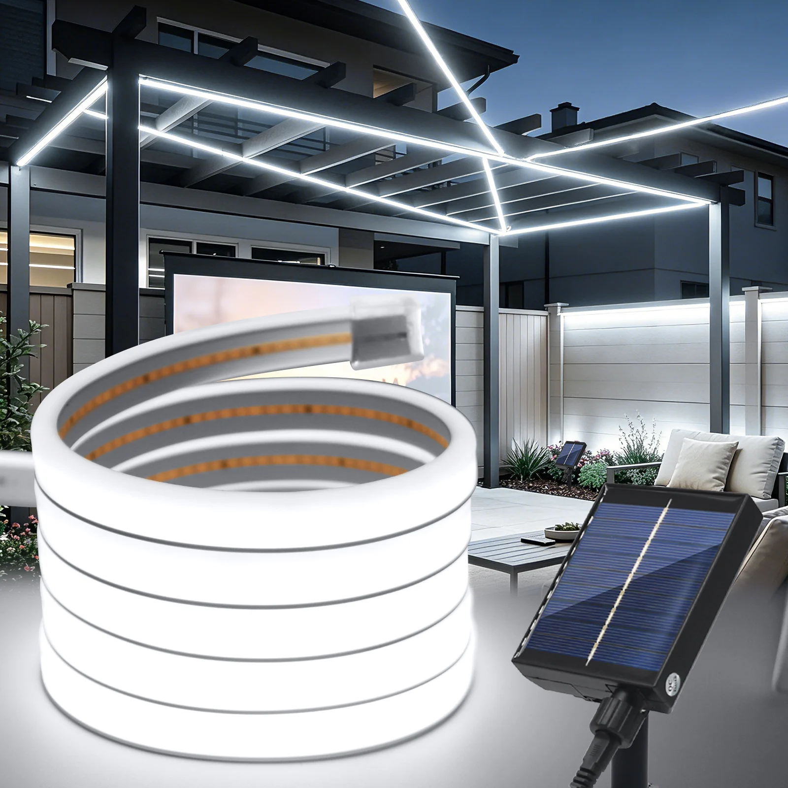 DC24V Solar COB Neon LED Strip 320LEDs/m Waterproof Flexible Silicone Rope Light Outdoor Yard Patio Home Garden Landscape Decor