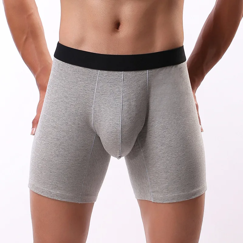 

Mens Cotton Stretch Boxer Briefs Performance Sports Extended Underwear Long Leg Shorts Mid Waist Panties Bugle Pouch Underpant